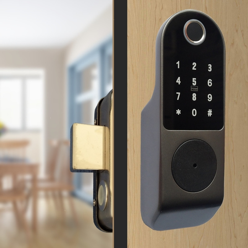 老式防盗门阿斯卡利单元门木门指纹锁公寓出租屋牛头锁密码锁ic卡锁