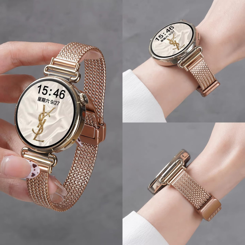 适用oppo watch x2mini表带明日金磁吸折叠扣金属腕带x3mini麦穗款女款夏天运动智能watch手表不锈钢高清大图