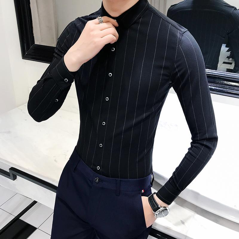 2018春夏新款青年时尚韩版修身衬衫潮男士青年百搭村衣型师条纹