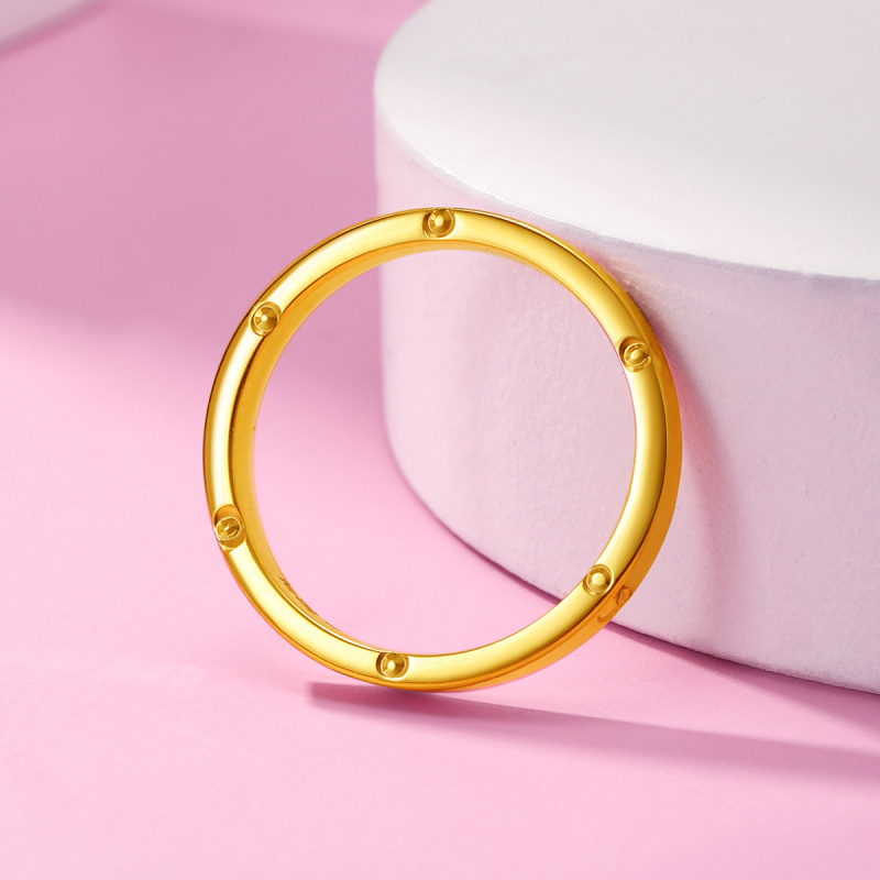 老庙黄金18k金素圈k金戒指情侣对戒