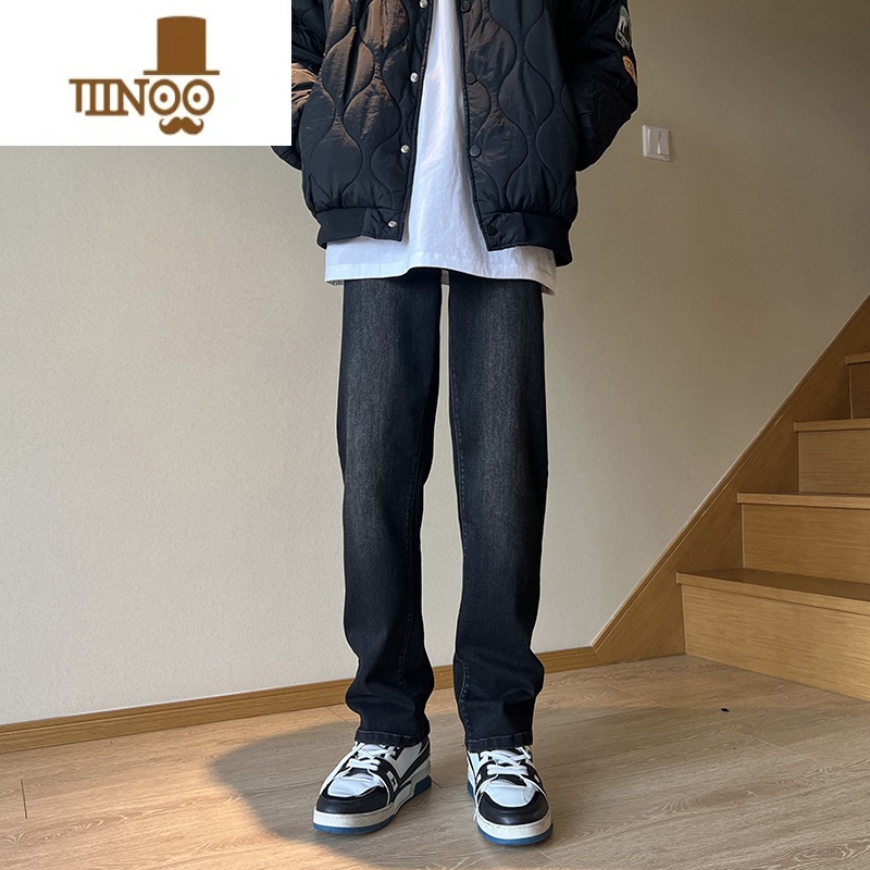 YANXU黑色牛仔裤男美式复古直筒修身高街潮牌宽松大码炸街潮街XN高清大图