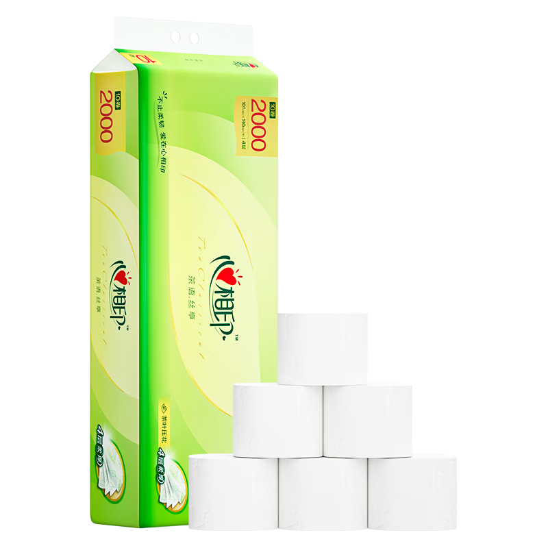 心相印 6RW1010(提装) 茶语丝享200克10粒装四层无芯卫生纸*6提