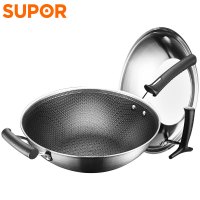 苏泊尔（SUPOR）蜂窝晶盾炒锅304不锈钢少油烟家用炒菜锅电磁炉不粘锅EC32JAC01