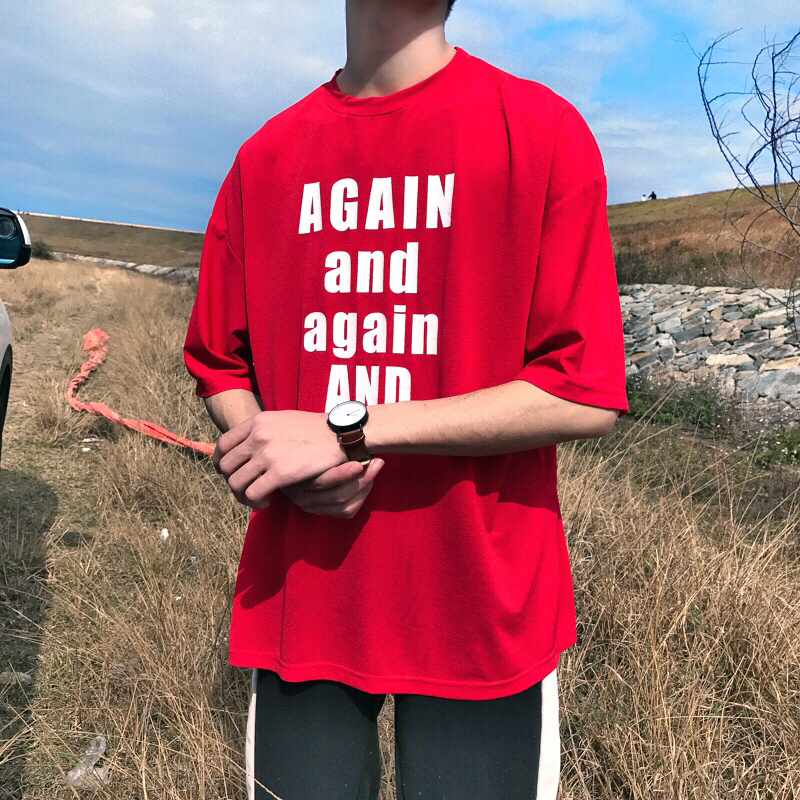 2018夏款年轻休闲男装港风潮牌中袖青年短袖五分袖小码T恤情侣款