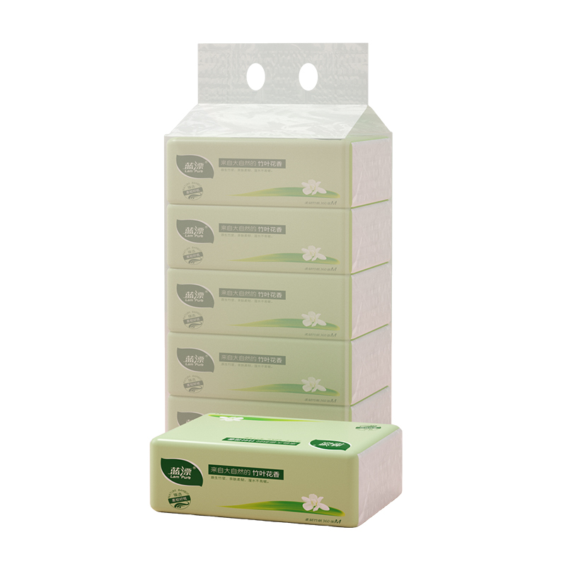 蓝漂(Lampure) 竹叶花香 153mm*190mm*360张(4层) 5包*1提 抽纸 (计价单位:提)白色高清大图