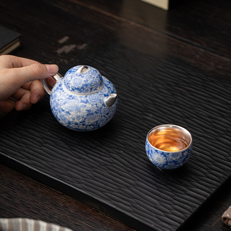 苏氏陶瓷(SUSHI CERAMICS)鎏银百花茶壶小套装非遗大师郑文强作品功夫茶具