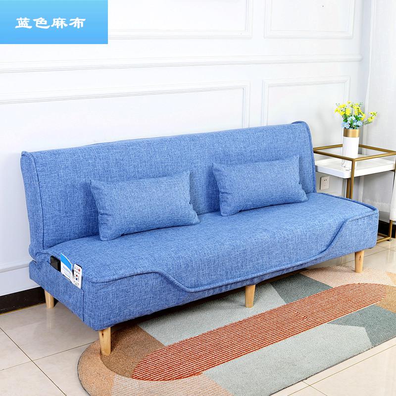 可拆洗沙发床两用沙发午休小户型沙发单人双人折叠出租房小户型床 蓝色麻布热销款 长1.8米*宽1.2米带一对腰枕