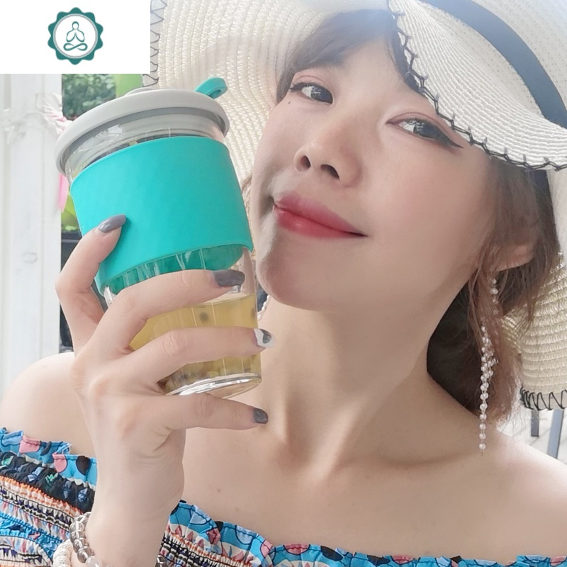 防漏咖啡杯随手杯带盖玻璃茶杯便携办公室大口杯玻璃杯