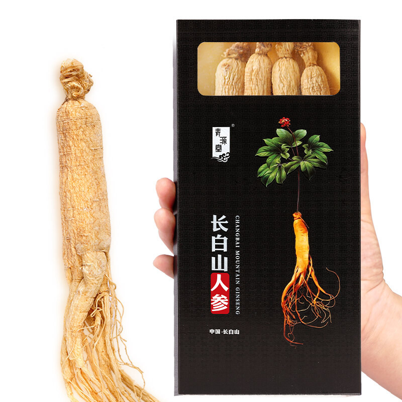 青源堂牌 人参 精选吉林长白山人参4支装生晒参 50克/盒 礼盒装 白人参片泡酒药材