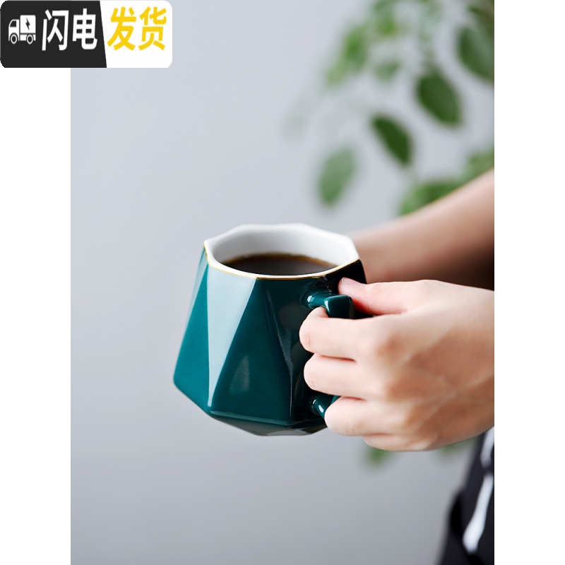 三维工匠创意陶瓷杯马克喝燕麦的杯子女情侣家用个性潮流欧式咖啡茶杯可爱 大理石纹-粉色+咖啡勺高清大图