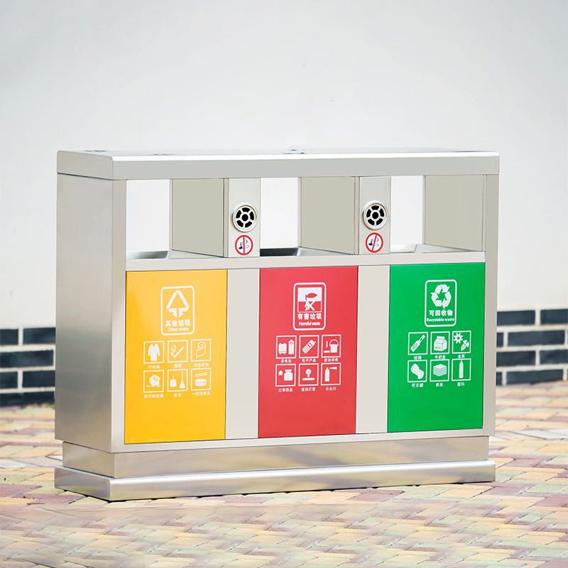 翌嘉 YJ4070413不锈钢分类垃圾箱公共场合环卫果皮箱户外垃圾桶 201不锈钢三分类永康桶高清大图