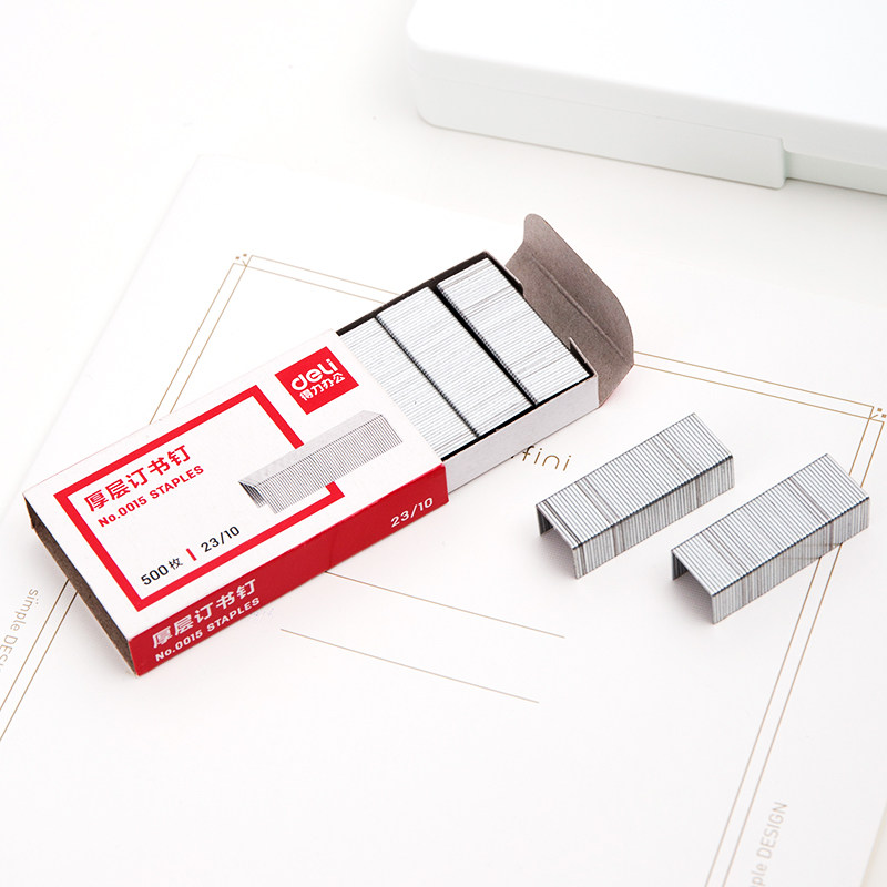 得力(deli) P00015 23/10厚层订书钉 易穿透订书针 500枚/盒 单盒装 可订60页高清大图
