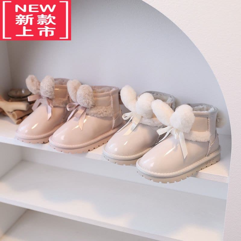 可莉允可爱卡通兔耳朵儿童雪地靴2022年冬季新款女童雪地棉鞋保暖公主靴图片