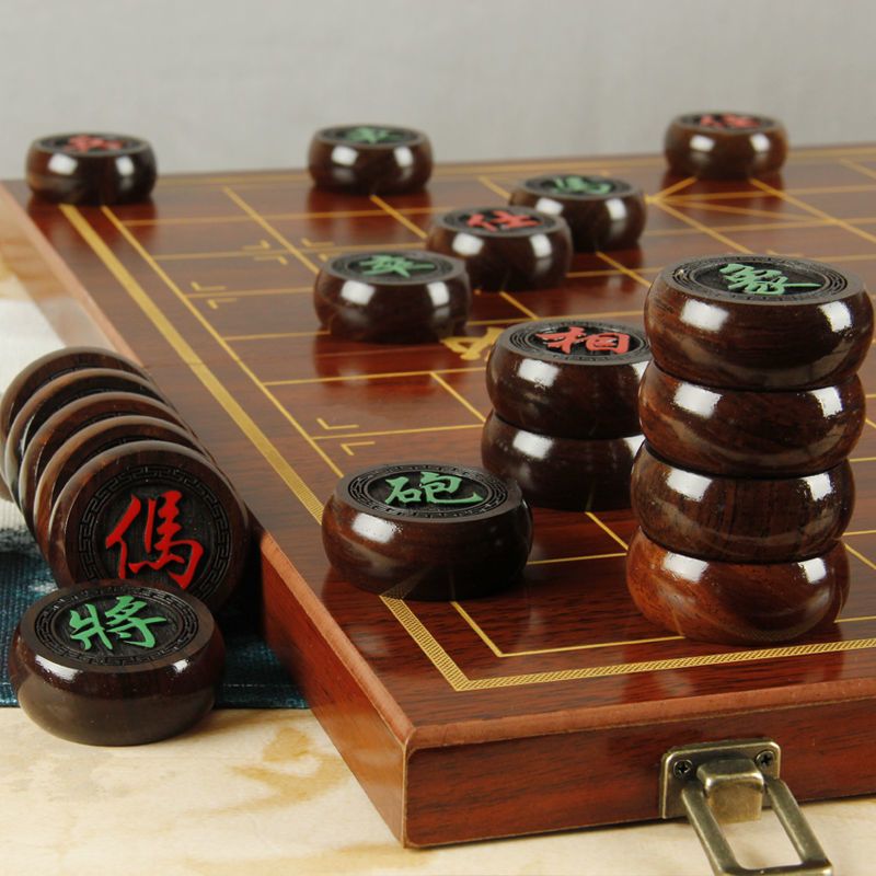 中国象棋带棋盘实木特大号档成人红木象棋子套装小学生折叠棋盘6黑檀