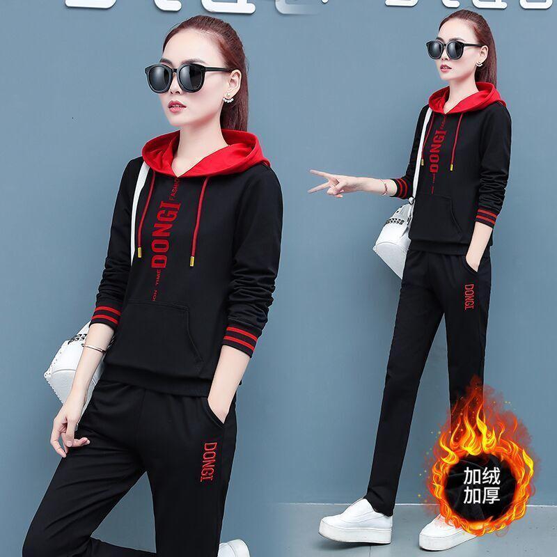 秋冬款加绒加厚运动服套装女秋冬季新款休闲跑步服两件套
