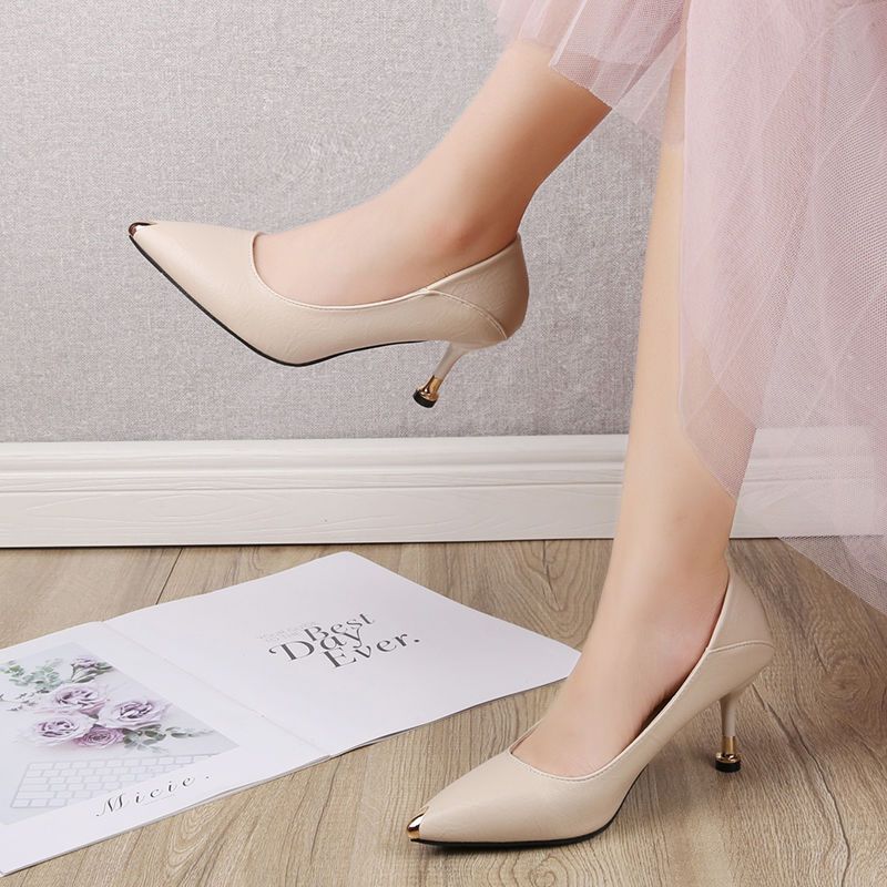 尖头高跟鞋女细跟韩版小清新百搭新款单鞋女黑色2厘米992款35标准码数