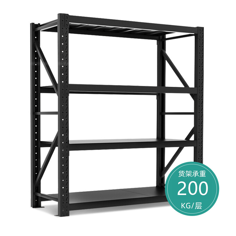 绵冠 黑色货架加粗加厚轻松安装仓储置物架 200*50*200承重200kg 5层高清大图