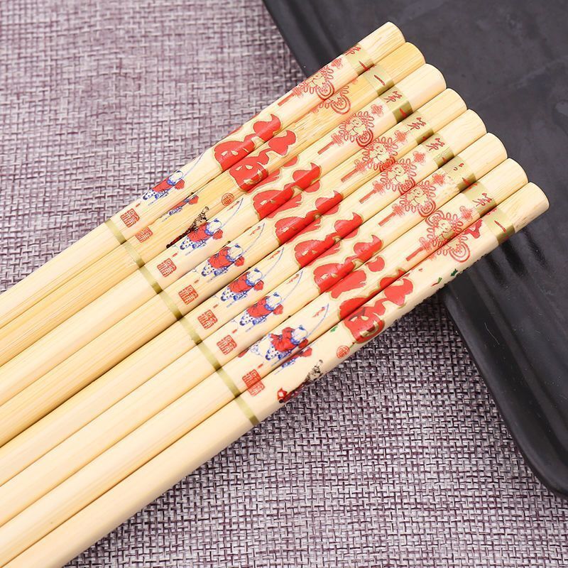 餐厅家用阿里山竹筷子竹筷子家庭酒店帯结印花筷子防止发霉筷白色青花