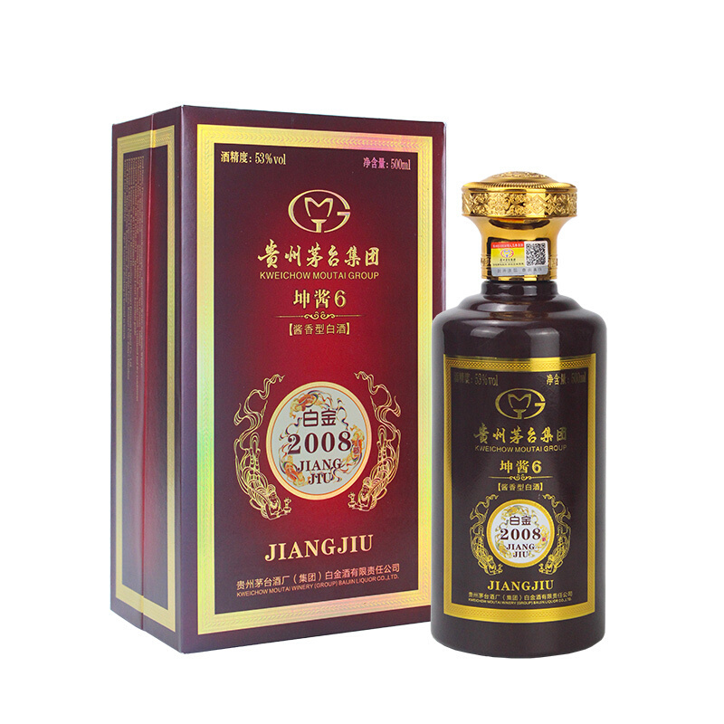 贵州茅台集团 白金酒2008 坤酱6(富贵红) 53度 500ml*6 整箱装 酱香型 白酒