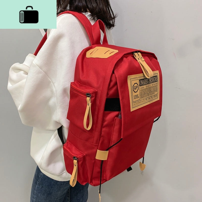 古着感书包女韩版原宿ins风初中高中大学生百搭双肩包大容量背包new