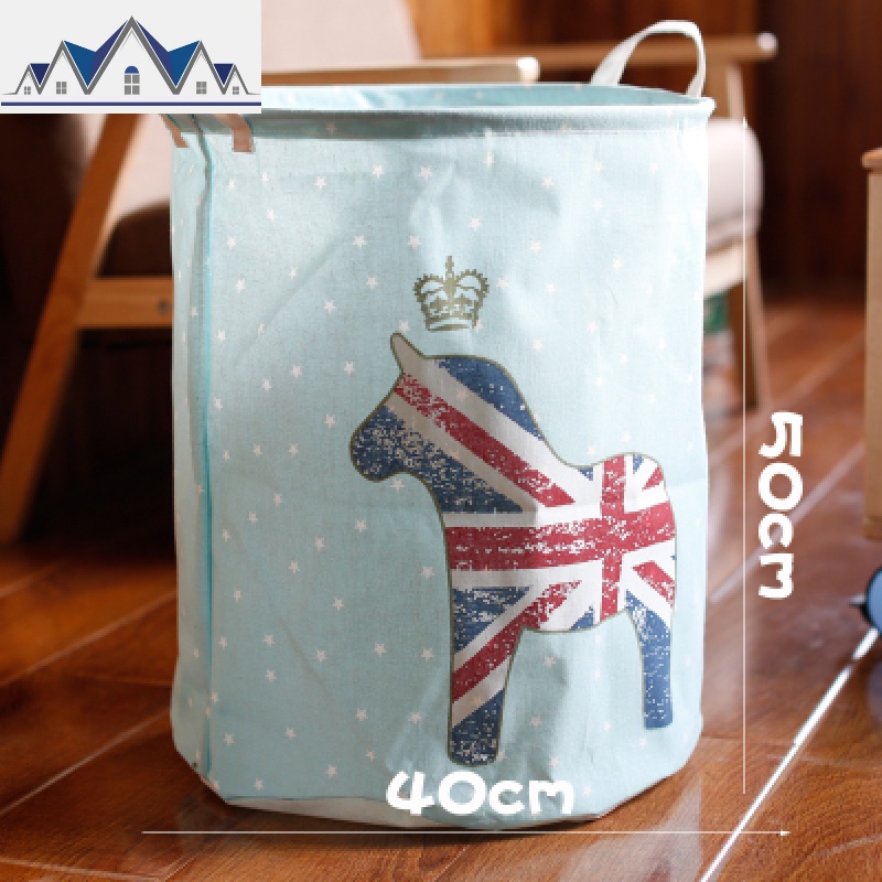 ins北欧布艺大容量折叠卧室脏衣篓玩具篮 分类洗衣桶防水收纳筐框 三维工匠收纳篮 英格兰木马-大码