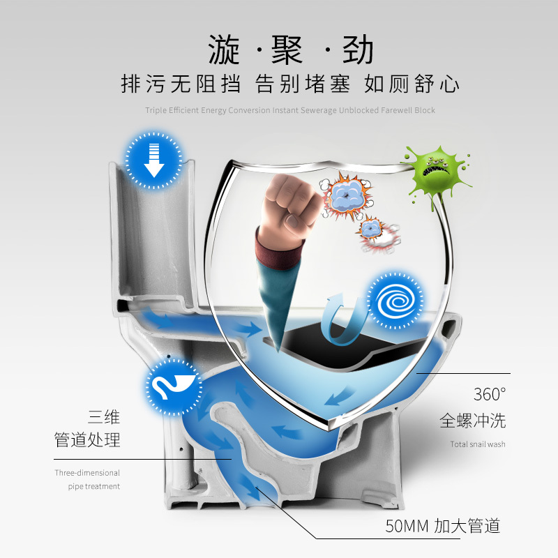 安华卫浴(ANNWA)马桶连体式静音坐便器喷射式虹吸排污马桶卫生间坐厕抽水马桶