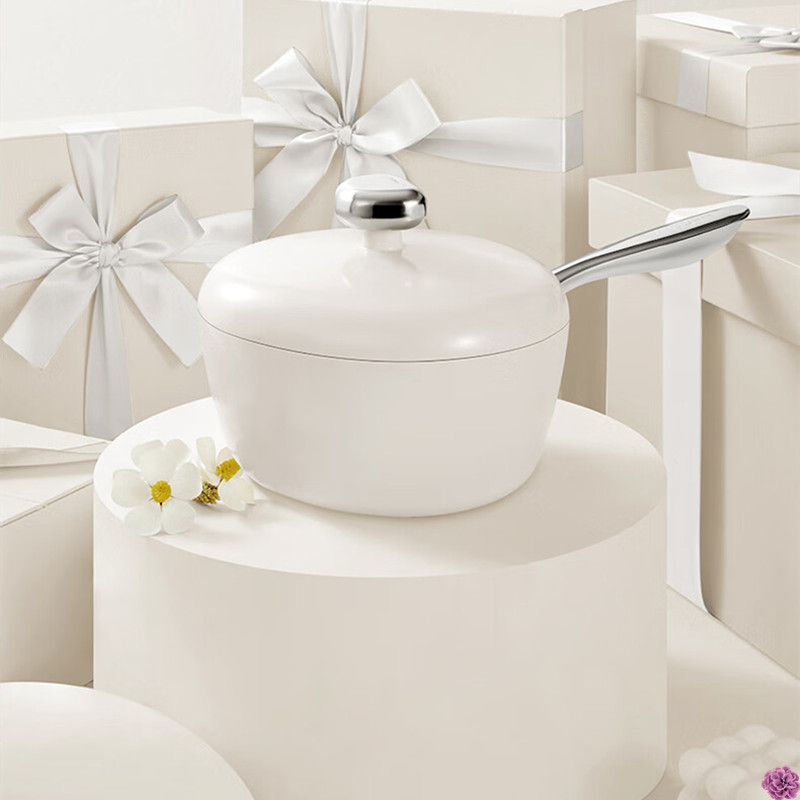 VELOSAN温仑山鹅卵石奶锅多功能辅食锅汤锅煮面锅不粘奶锅20cm -白色 VE007