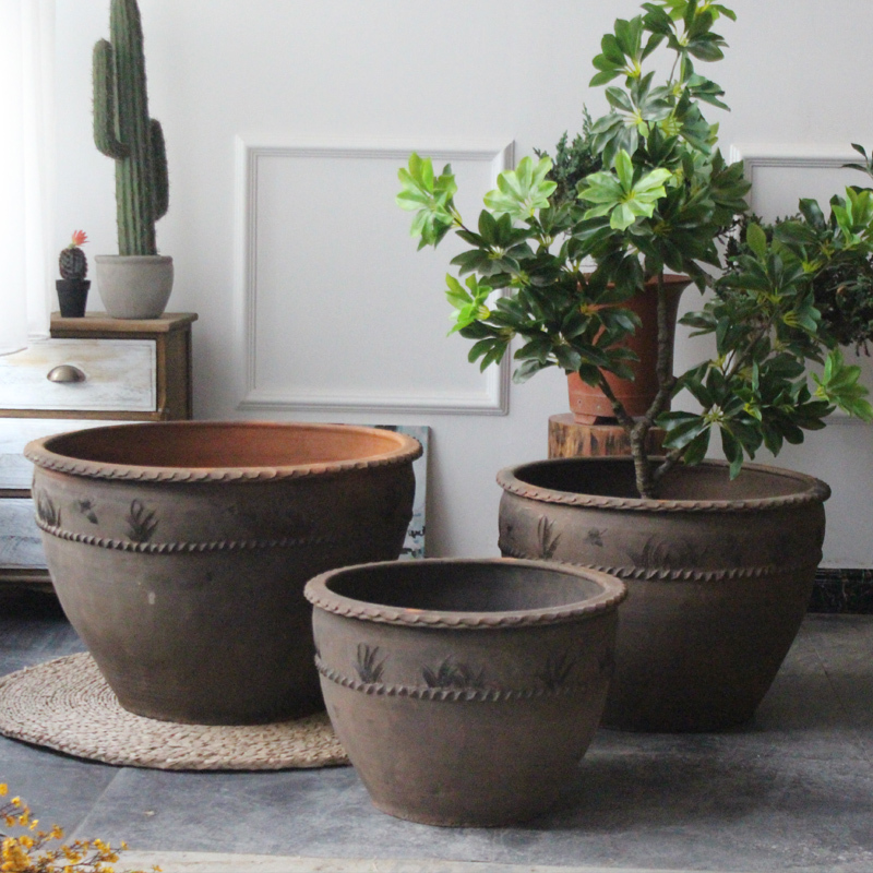 透气大花缸大口径土陶鱼缸超大码花盆老式泥瓦陶树花盆