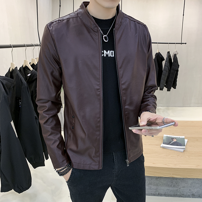 [专柜同款]春秋冬季外套男新款休闲加绒韩版立领夹克皮衣男装加大码机车服