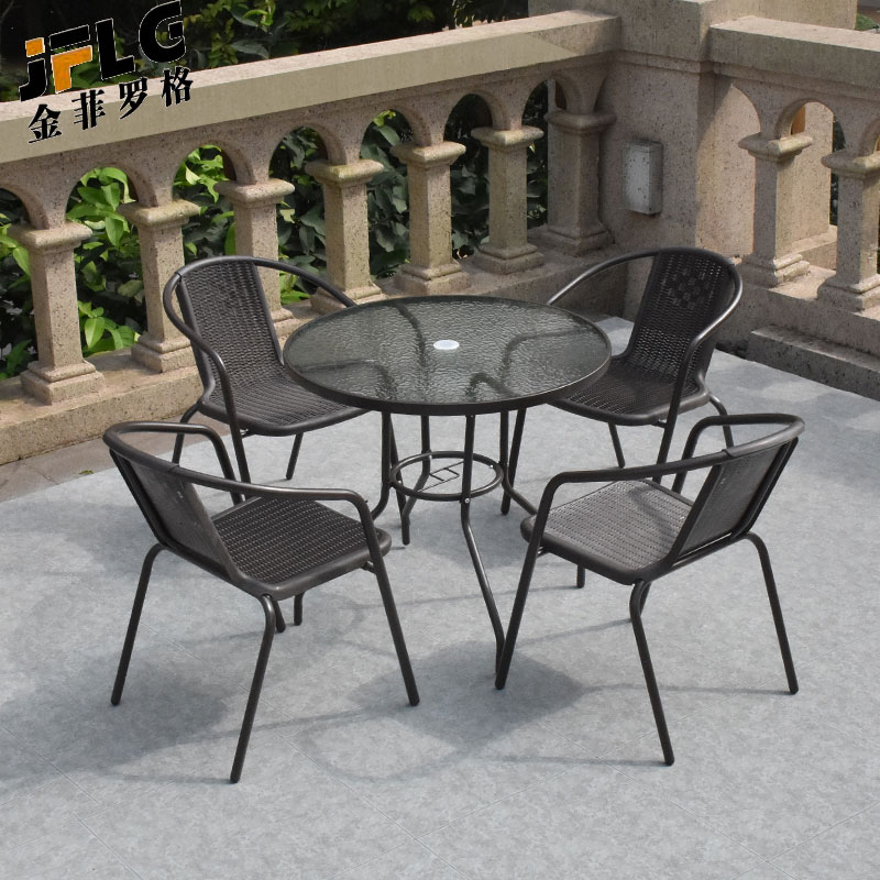 金菲罗格户外桌椅庭院露天阳台室外休闲椅子 波尔多4椅+105cm圆桌高清大图