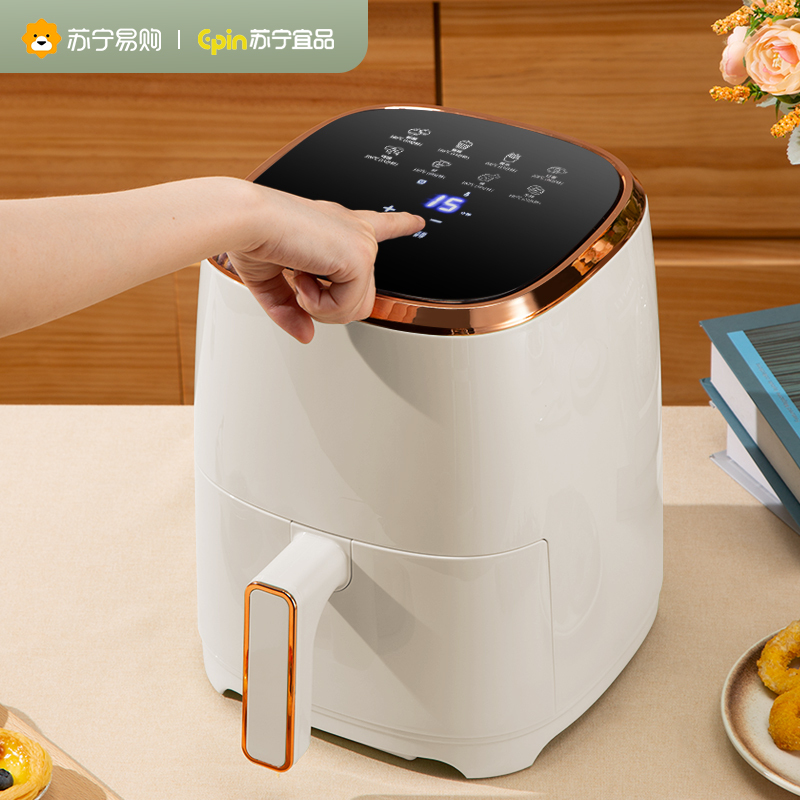 苏宁宜品 空气炸锅 熔岩2触控款大容量多功能全自动薯条机 HD-ZG019E(白色绿色随机发货)高清大图