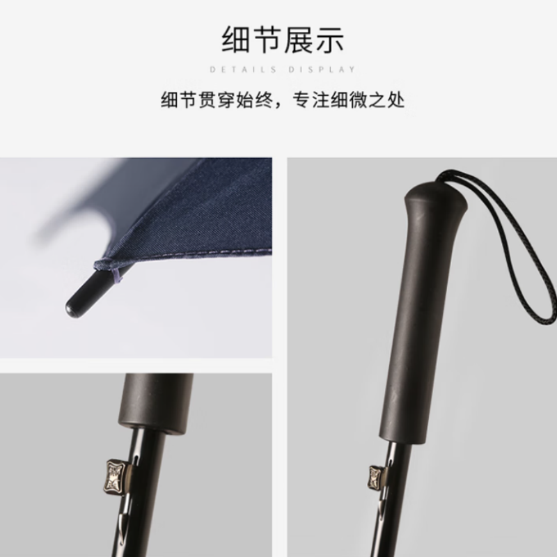 天堂防风雨伞长柄13024E碰8K伞下124CM雨伞半自动男士商务伞大伞藏青高清大图