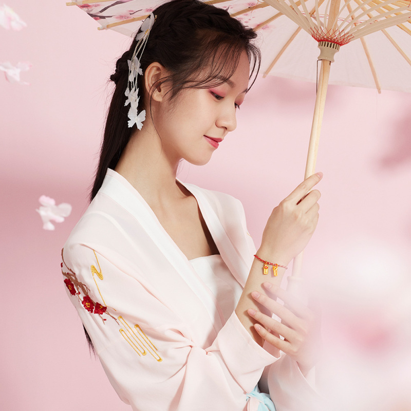 周大生黄金吊坠女足金可配项链桃花记系列编织手绳手链硬金