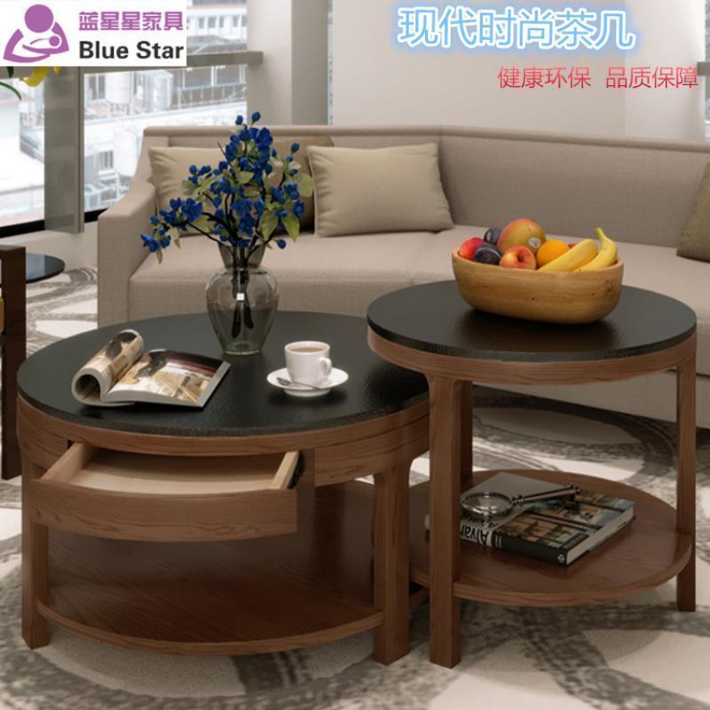 森美人茶几简约现代大理石茶几客厅小户型创意圆形边几高低茶桌 小茶几【黑色火烧石台面】