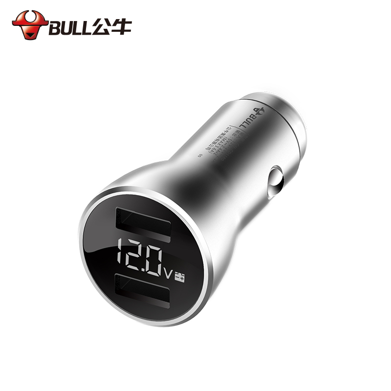 公牛车载数显充电器汽车点烟器式车充双usb智能快充头多功能一拖二
