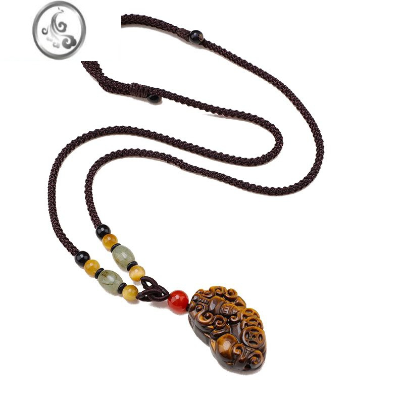 jimi古风虎眼石貔貅项链长款玉石吊坠毛衣链男女百搭水晶新款配饰挂饰