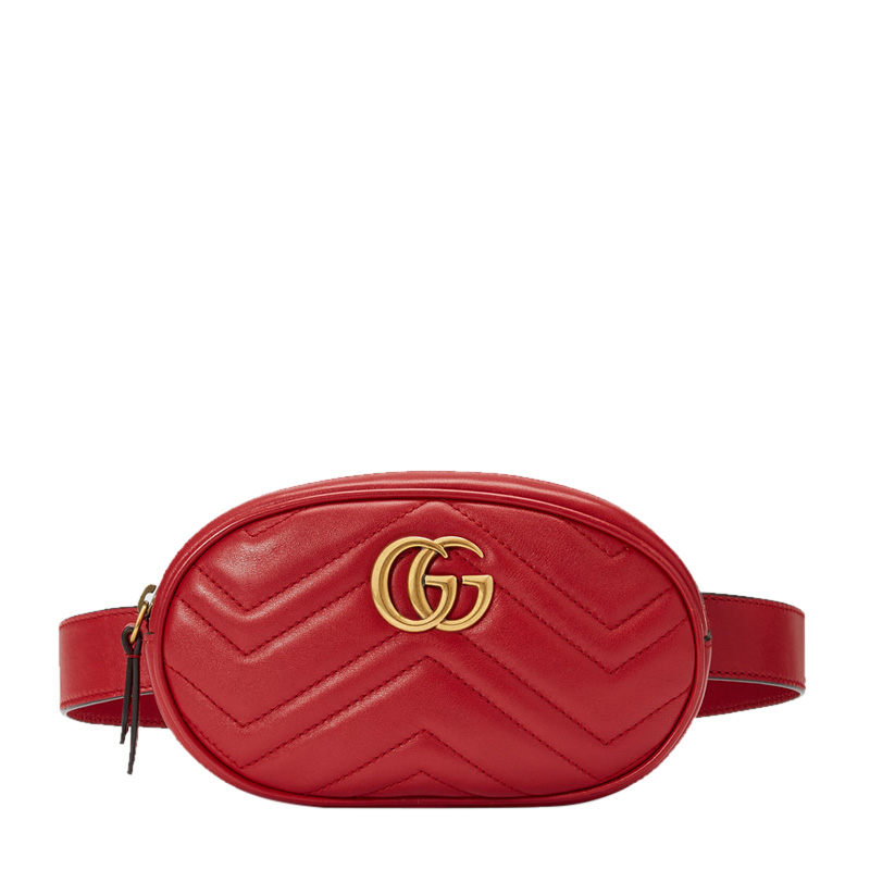 [袁姗姗同款]GUCCI 古驰 女士红色GG Marmont系列绗缝皮革腰包 476434-DSVRT-6433