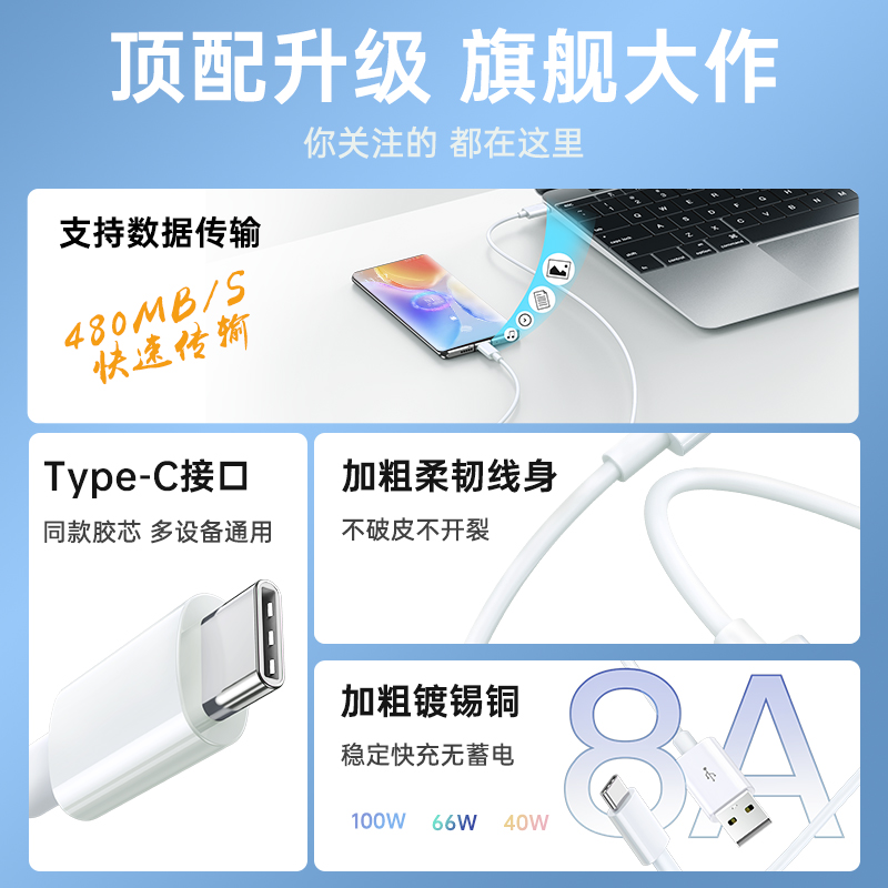 适用vivo快充X100数据线typec闪充X90手机X80充电线S18/S17S16S15高清大图