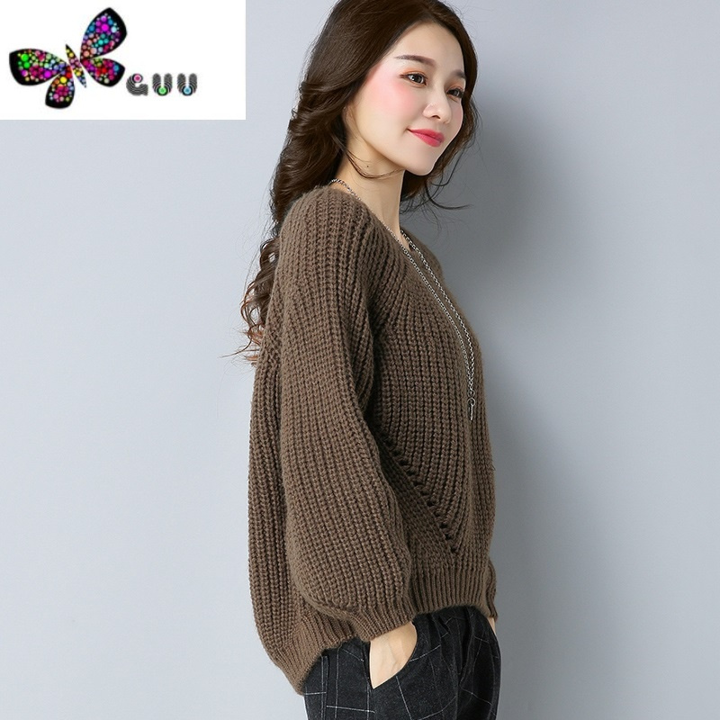 语娄2023新款秋装针织毛衣女士套头宽松韩版短款粗毛线衣加厚打底衫女