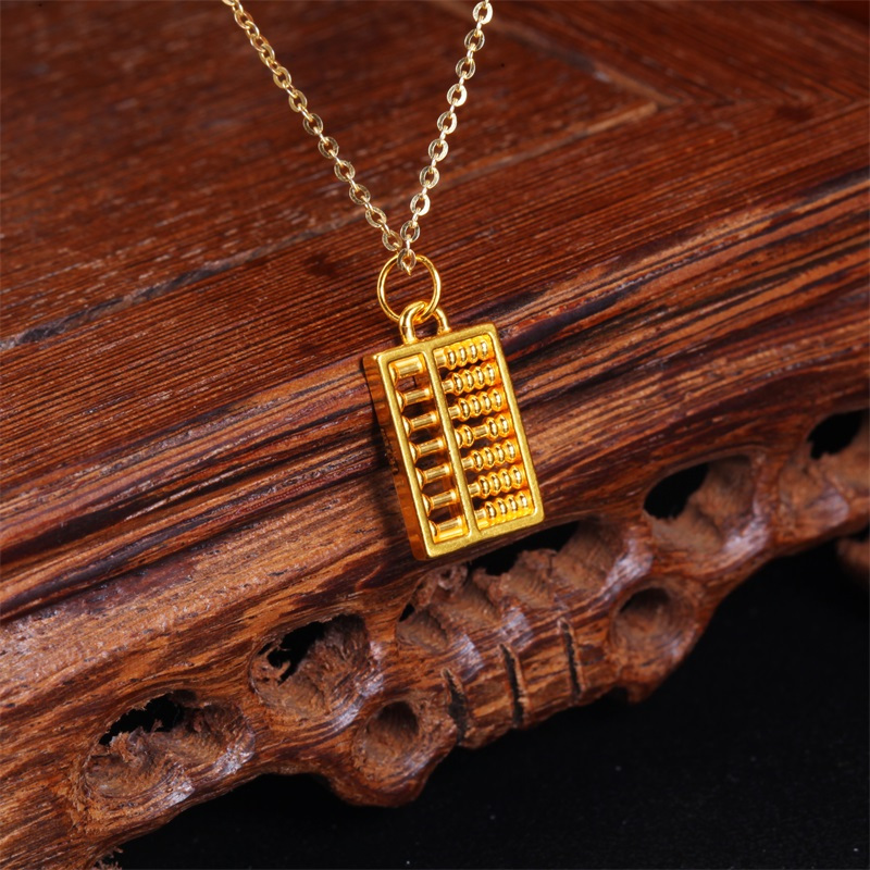 新金珠宝足金999挂坠硬金如意小算盘吊坠黄金首饰项链1042