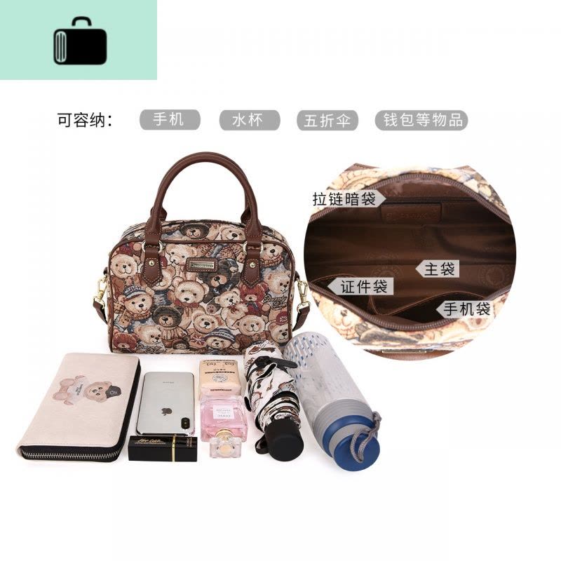 斜挎包包斜跨女包小熊时尚休闲英伦风潮手提小方包2020新款NEW LAKE 迷彩蓝配咖啡女斜挎包图片