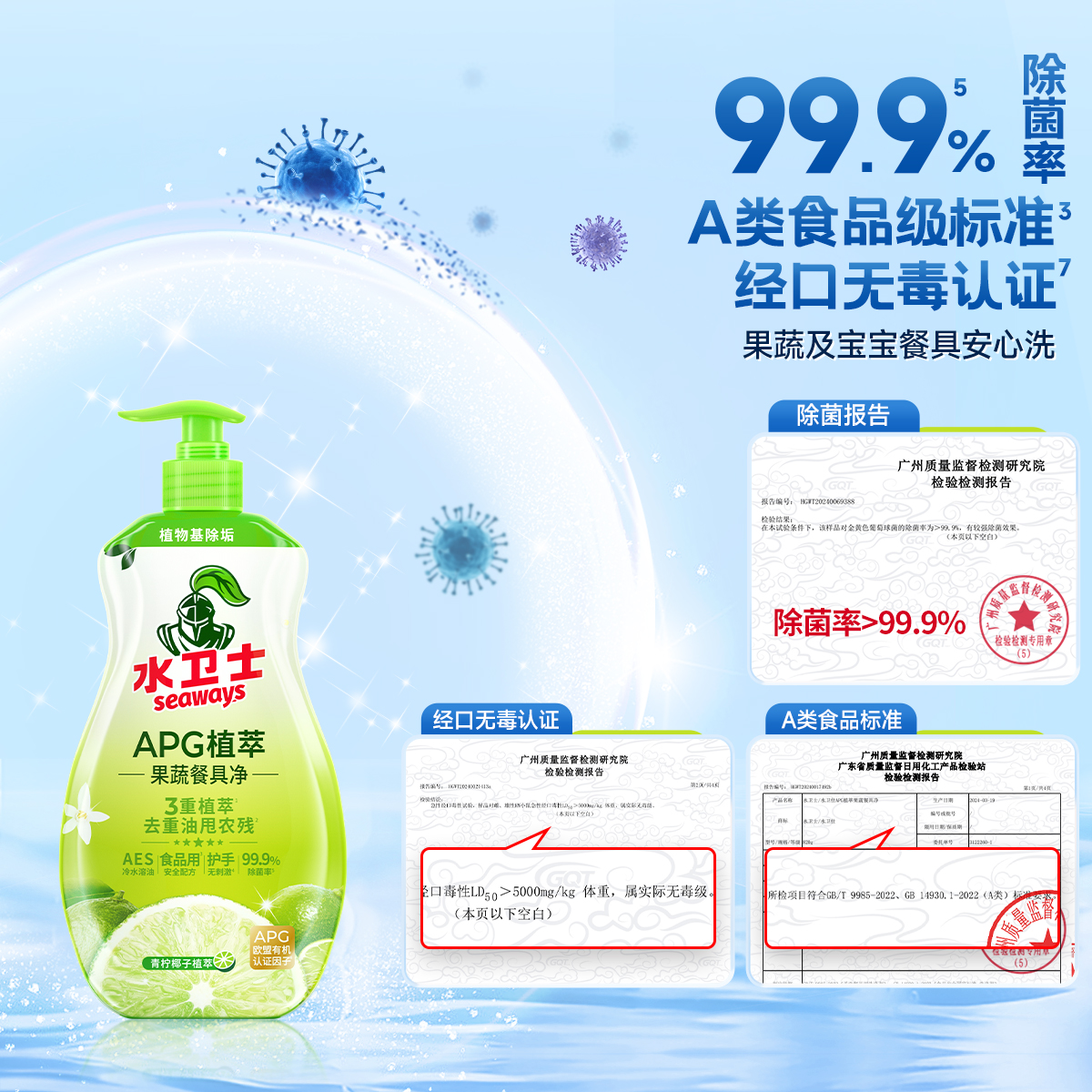 水卫士植萃果蔬餐具净-带喷头820g/瓶 轻松去重油高清大图