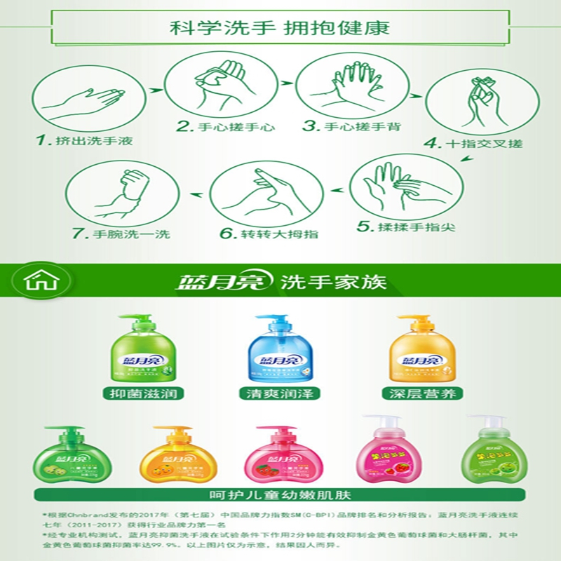 蓝月亮洗手液杀菌消毒液300ml家用免洗泡沫型抑菌滋润补充装500g