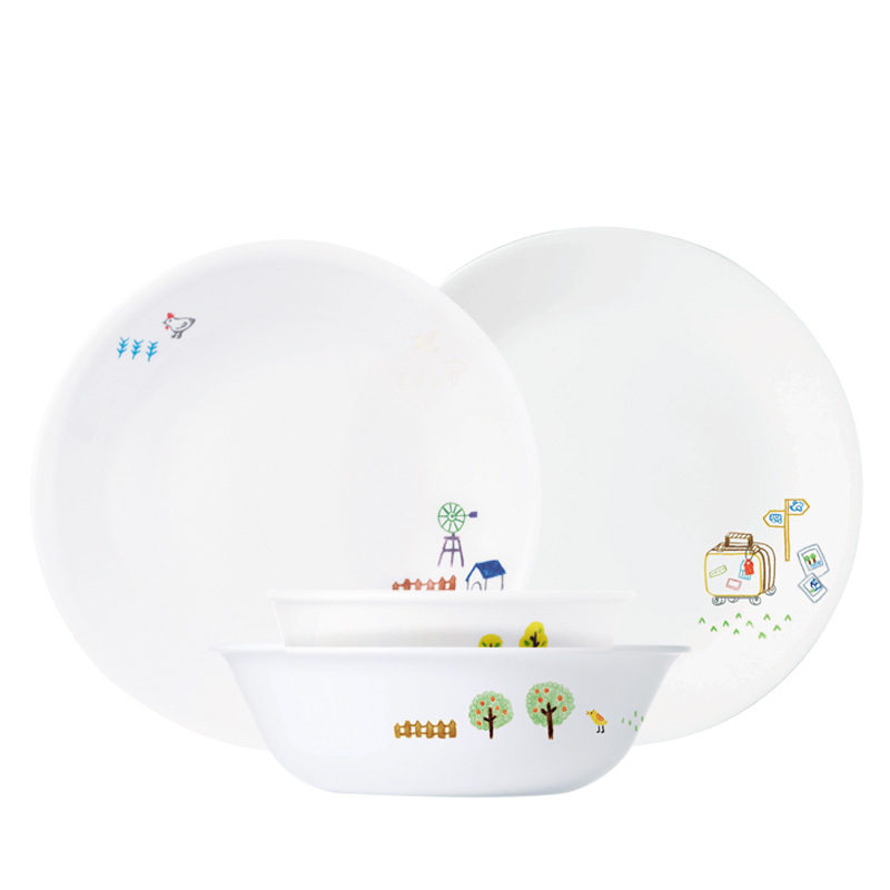 美国康宁CORELLE 4头白色餐具 耐热玻璃餐具碗碟套装4件组悠闲时光系列