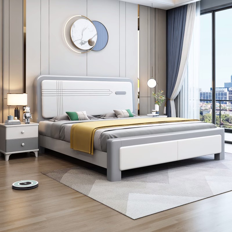 布欧格实木床北欧橡胶木框架 床+8cm椰棕床垫+床头柜*1 1.5*2米【框架结构】