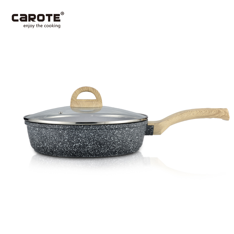卡罗特(CaROTE) 麦饭石煎炒锅 深煎锅 平底锅 不粘少油烟锅 炒菜锅 煎炒两用锅 28CM