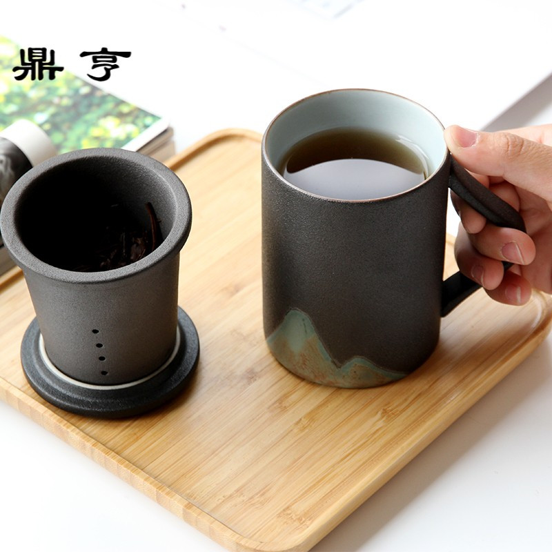 鼎亨复古茶杯陶瓷过滤内胆带盖耐热瓷器分离办公家用个人杯茶楼水