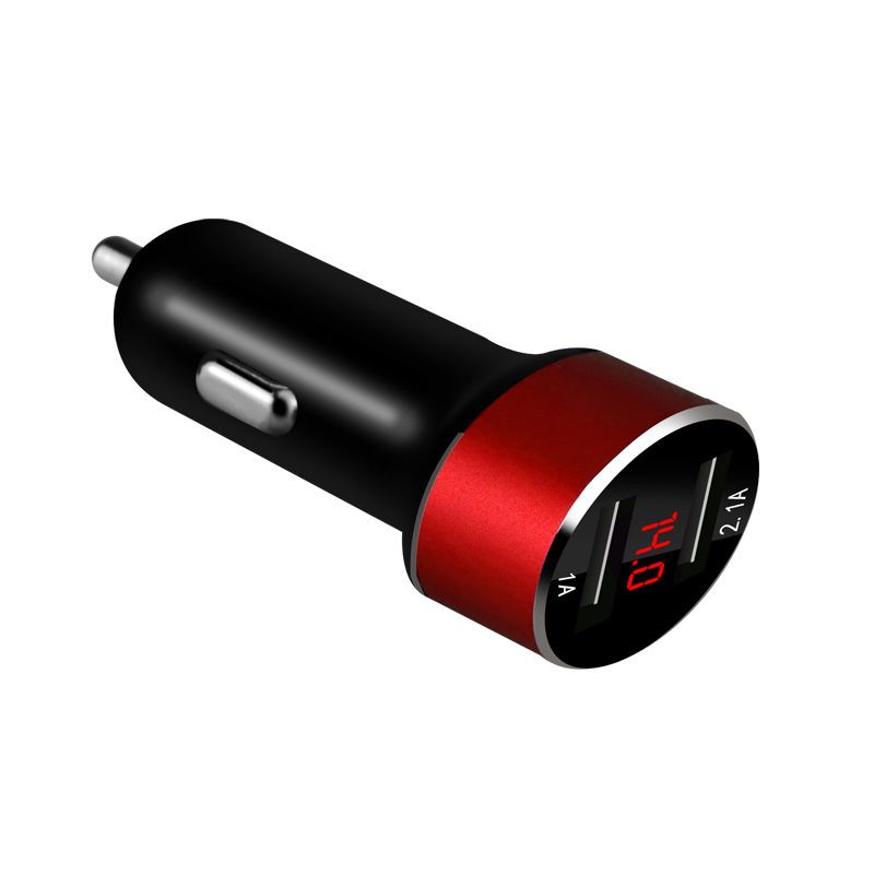 12至24v汽车手机充电器快充头数显车载充电器一拖二点烟器双USB 长方形车充