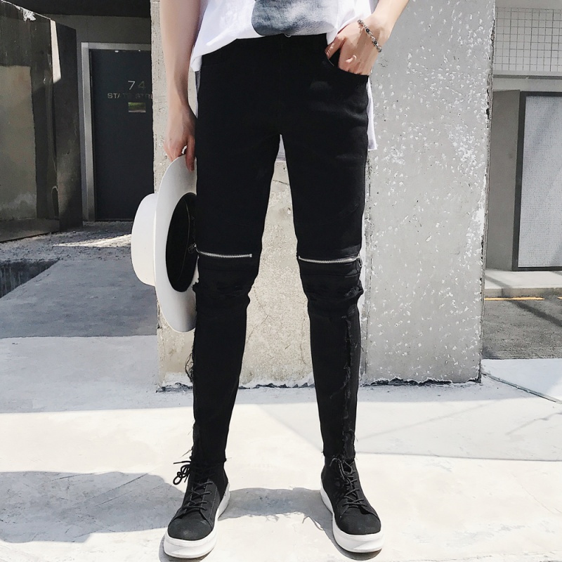 牛仔裤男破洞帅气韩版百搭修身款个性裤子夏季微弹 青年裤子