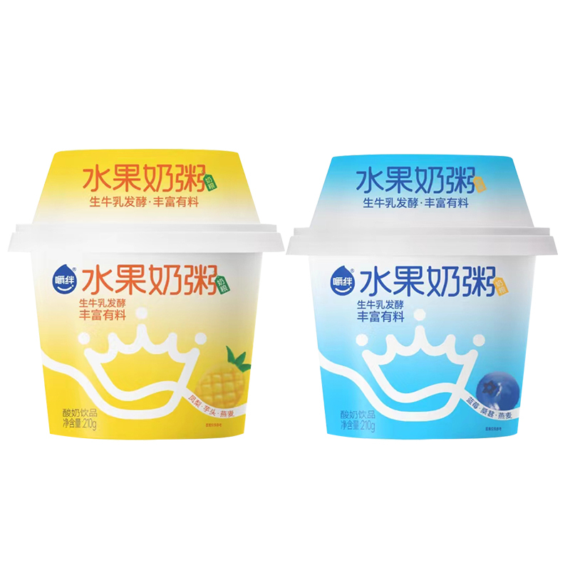 嚼绊水果奶粥蓝莓和凤梨口味210g*2杯组合装 生牛乳发酵 营养美味